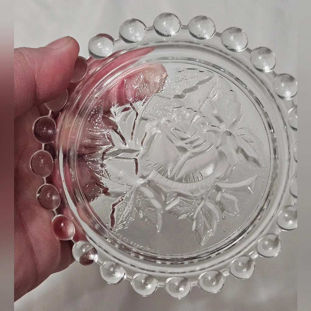 Vintage Made In German Democratic Republic Glass Rose Coaster 4 Inch!